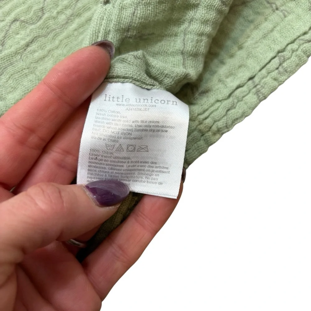 Little Unicorn Soft Cotton Muslin Blanket Swaddle Sage Green with Cactus Print‎
